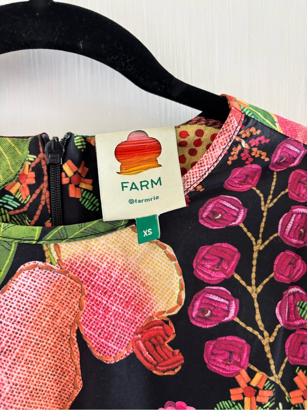 FARM Rio Black Midi Dress with Pink & Green Floral Print - Picture 2 of 3